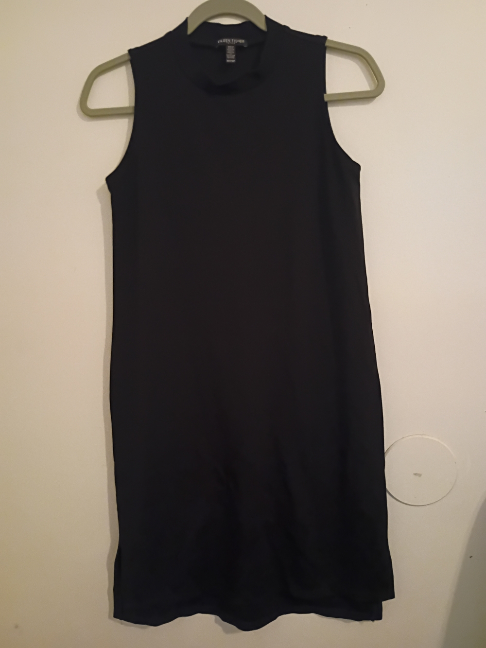 Eileen Fisher Black Mock Neck Sleeveless Shift Dress Sz XS